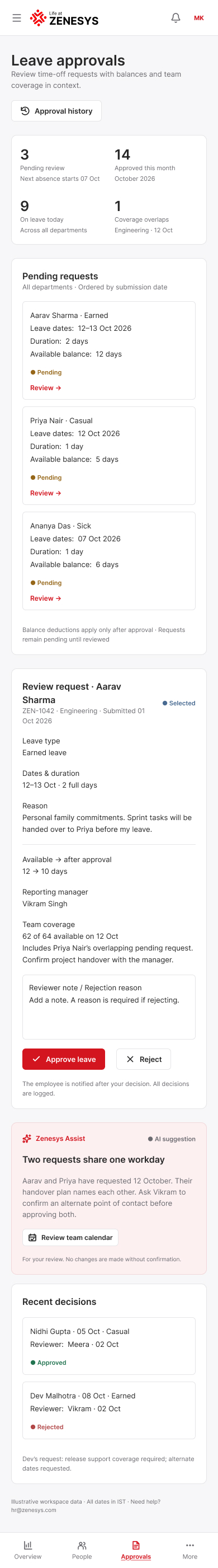 Leave approvals — Mobile